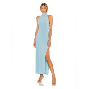 Norma Kamali Halter Turtle Side Slit Gown in Powder Blue, size S
